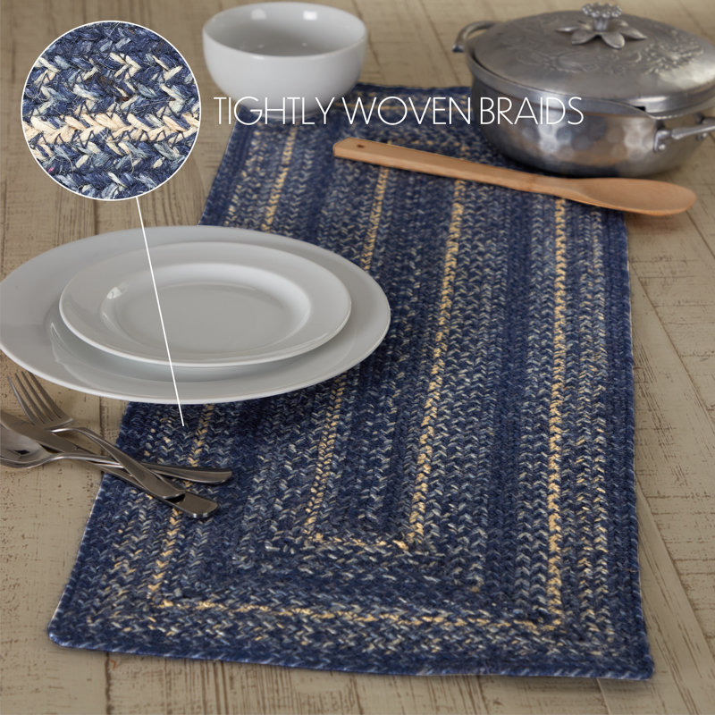 Birtwhistle Jute and Cotton Geometric Table Runner, Indigo/Powder Blue/Creme