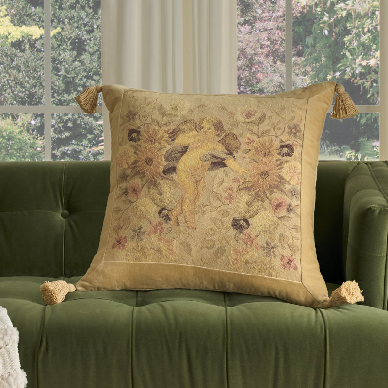 Mina Victory Vintage Pillow Angel 24" x 24" Beige Indoor Throw Pillow