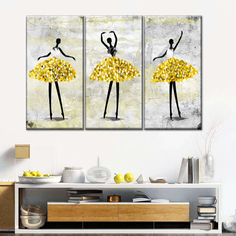 «Glitter Ballerinas», ensemble de 3 reproductions sur toile par Anna LuxArt, H 48 po x l 74 po x P 1,25 po