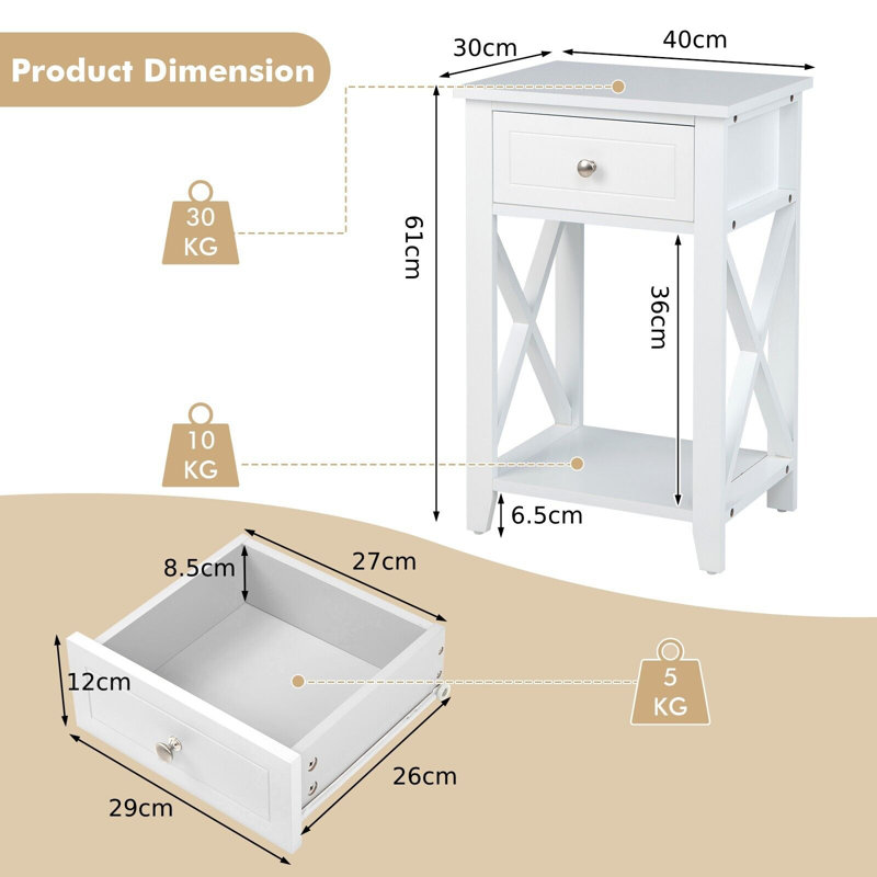Veana 40 cm W Bedside Table
