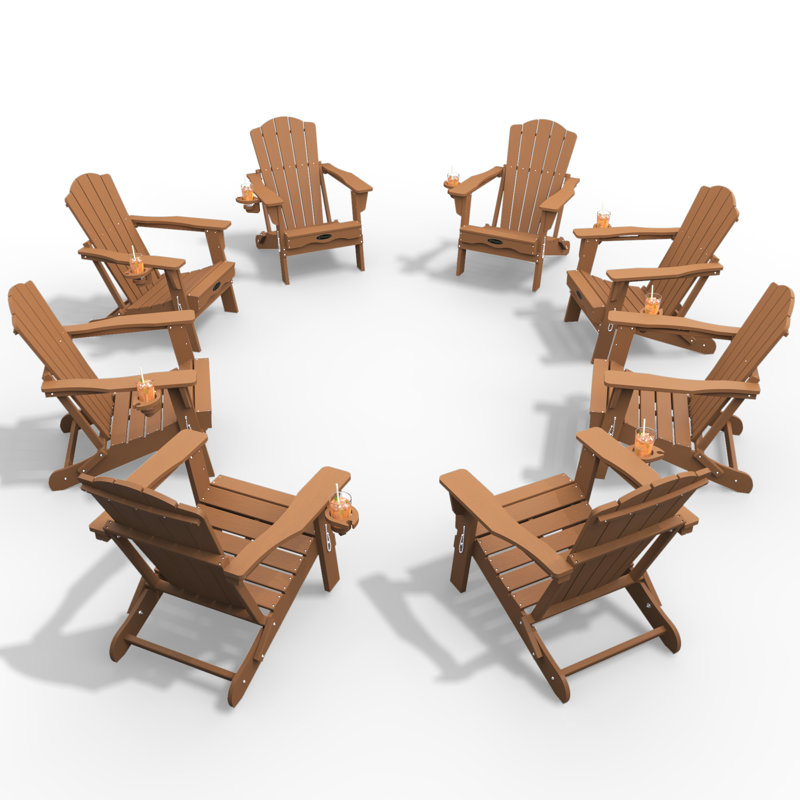 Folding Adirondack Chair With Cup Holder,HDPE Outdoor Chair With Comfort Ergonomic Seat For Patios,Lawn,Garden, Backyard Use