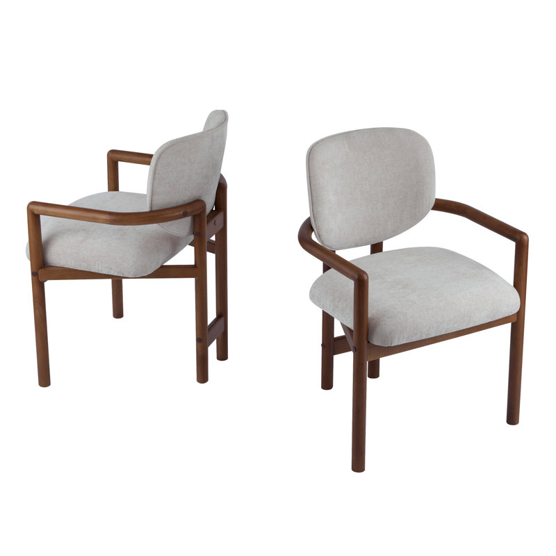 Ensemble de 2 chaises de salle à manger avec accoudoirs rembourrés, Walnut, Beige