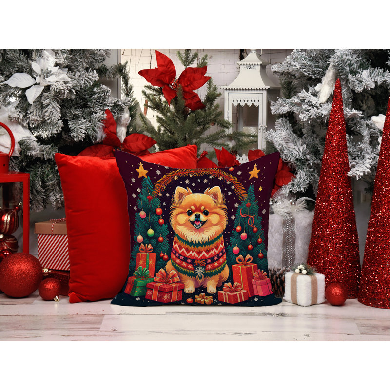 1141_Pomeranian Christmas Fabric Decorative Pillow, 18 po x 18 po
