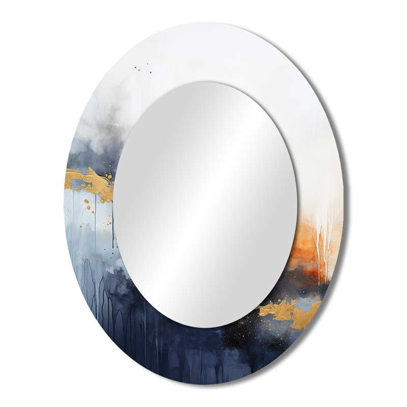 Harmonie fluide bleue et jaune I - miroir mural ovale moderne, 43 po x 33 po