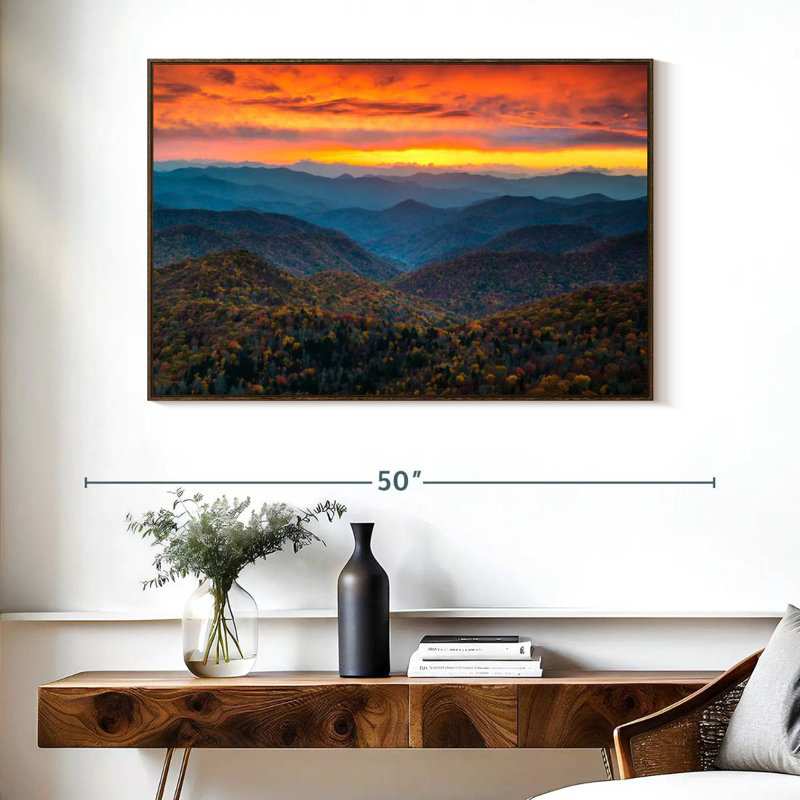 Blue Ridge Parkway Fall, Cadre flottant en noyer, 40 po x 27 po