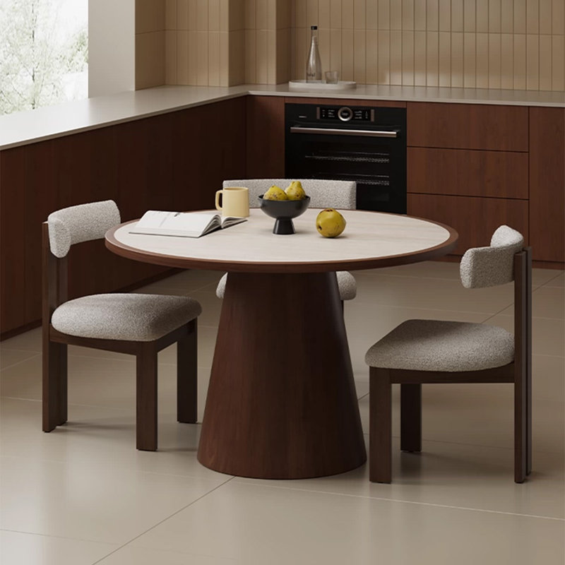 Beige Round Sintered Stone Dining table, 29.53"H x 43.31"L x 39.37"W