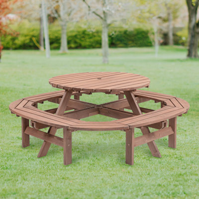Table de pique-nique ronde en bois pour 10 à 12 personnes, cour, jardin, bricolage avec 1 tabouret à anneaux intégré, capacité de poids de 500 lb