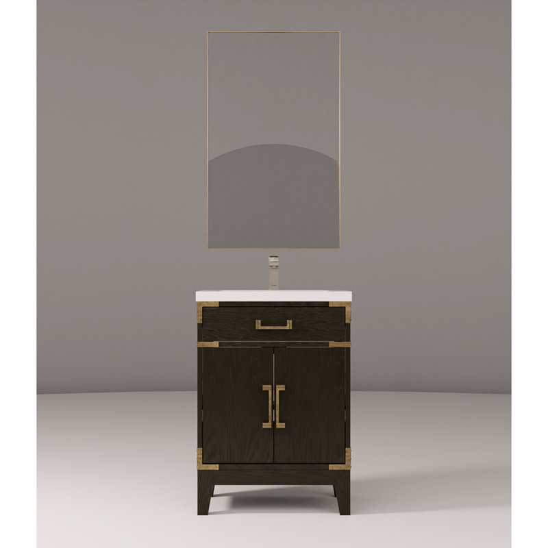 24 po De salle de bain en chêne brun, avec comptoir en acrylique, miroir, meuble-lavabo simple en chêne, comptoir,, Brown Oak