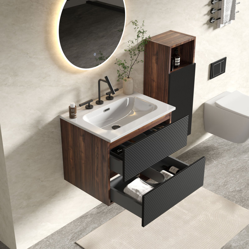 Caryll Wall Mounted Single Bathroom Vanity with Ceramic Sink, Modern Storage Cabinet with DTC Soft-Close Hinges, for Bathroom, Apartment & Hotel Style