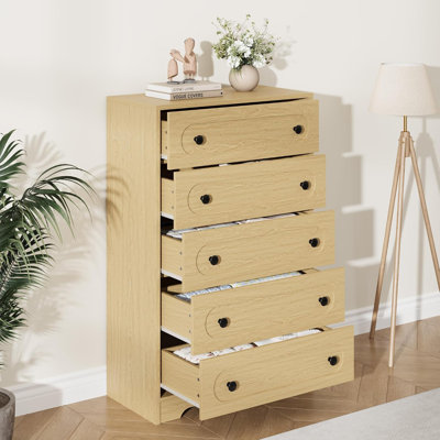 5-Drawer Bedroom Dresser, 50-inch Tall Large Changing Dresser with Deep Drawers & Metal Knobs, Mid-Century Modern Wooden Dresser for Living Room & Entryway