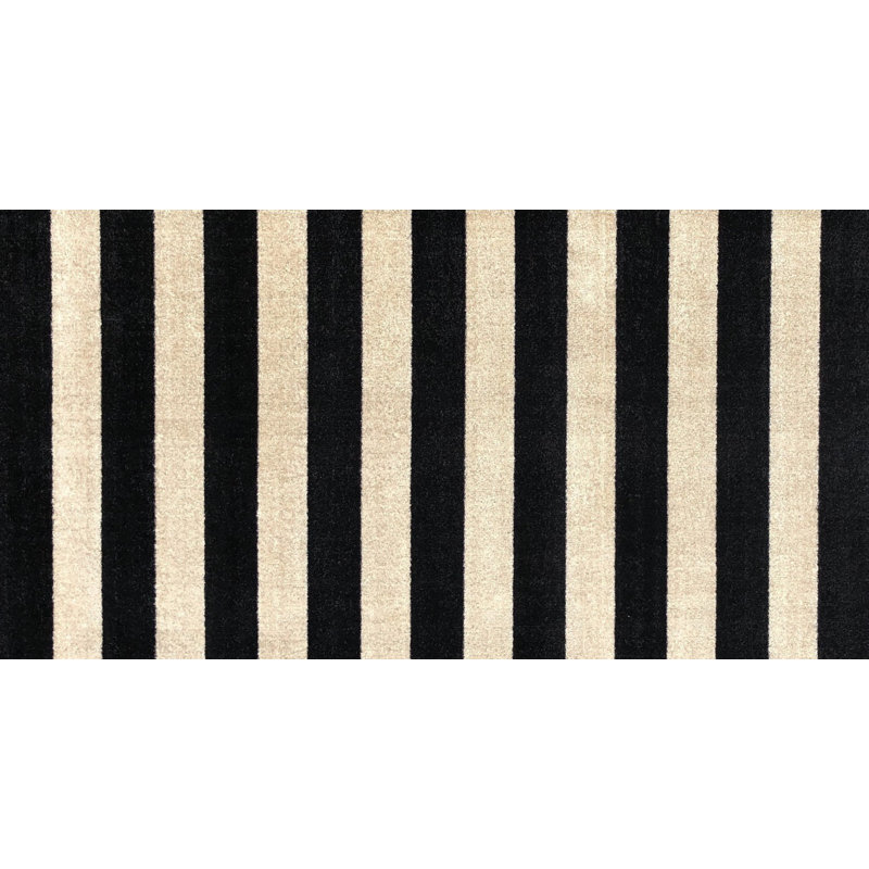 Tapis de sol lavable à rayures larges noir et brun clair Aprea, L 20 po x L 47 po