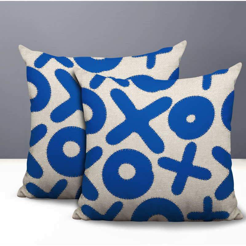 Oreiller intérieur / extérieur 2 ensembles Ohi, Bleu, 18 x 18
