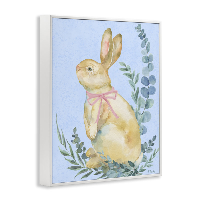 Lapin d'eucalyptus sur estampe numérique bleue, design par Paul Brent, H 30 po x l 24 po