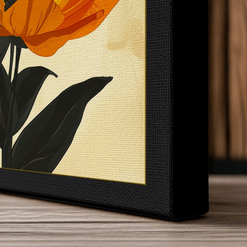 Stem in Bloom Botanical 1 Piece Wrapped Canvas Wall Art, 36x24 - 91.4 x 61.0 cm, Black Border