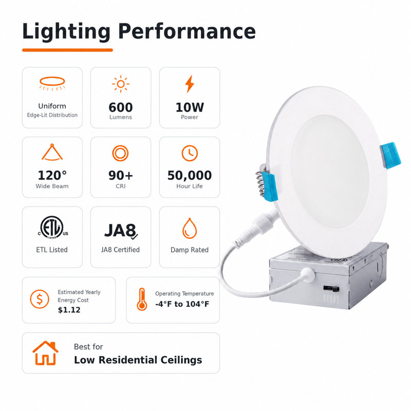 Luminaire encastré DEL ultramince Euri Lighting de 10 cm (4 po), 10 W, 600 lm, équivalent à 60 W, température de couleur de 5 CCT, homologué IC, JA8, ETL