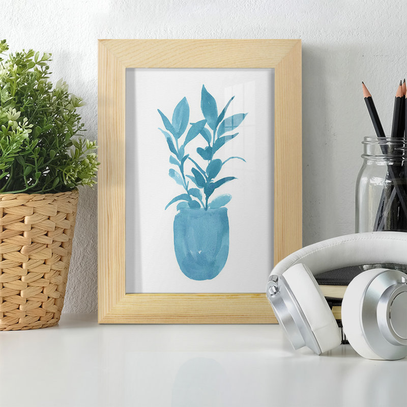 Watercolor House Plant III, encadré sur papier, L 7 po x H 9 po x P 1 po, Encadré naturel