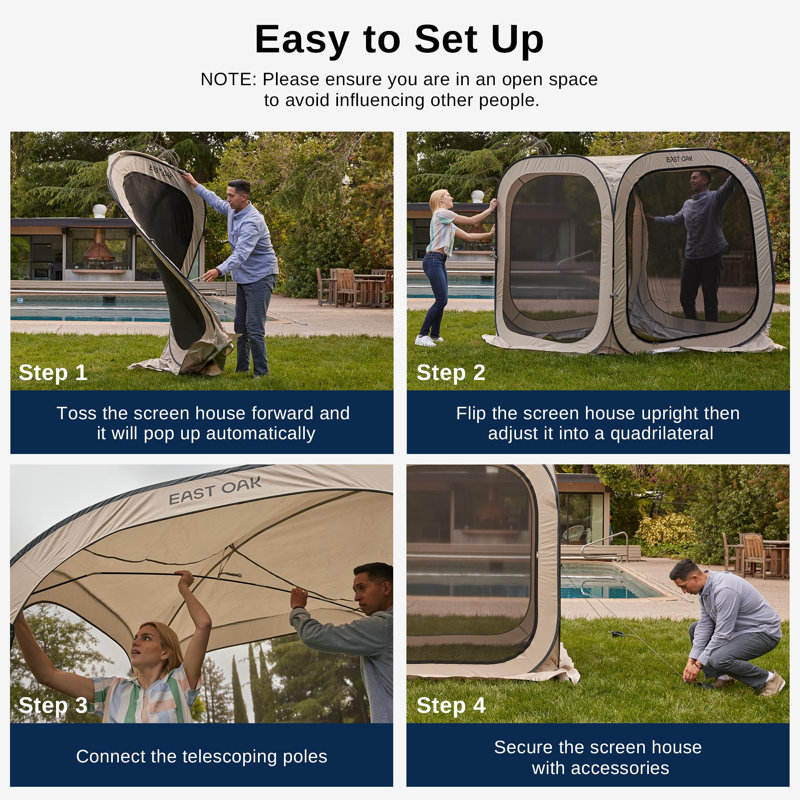 Beige 4x4 Ft Carbon Steel Pop-Up Screen House Tent