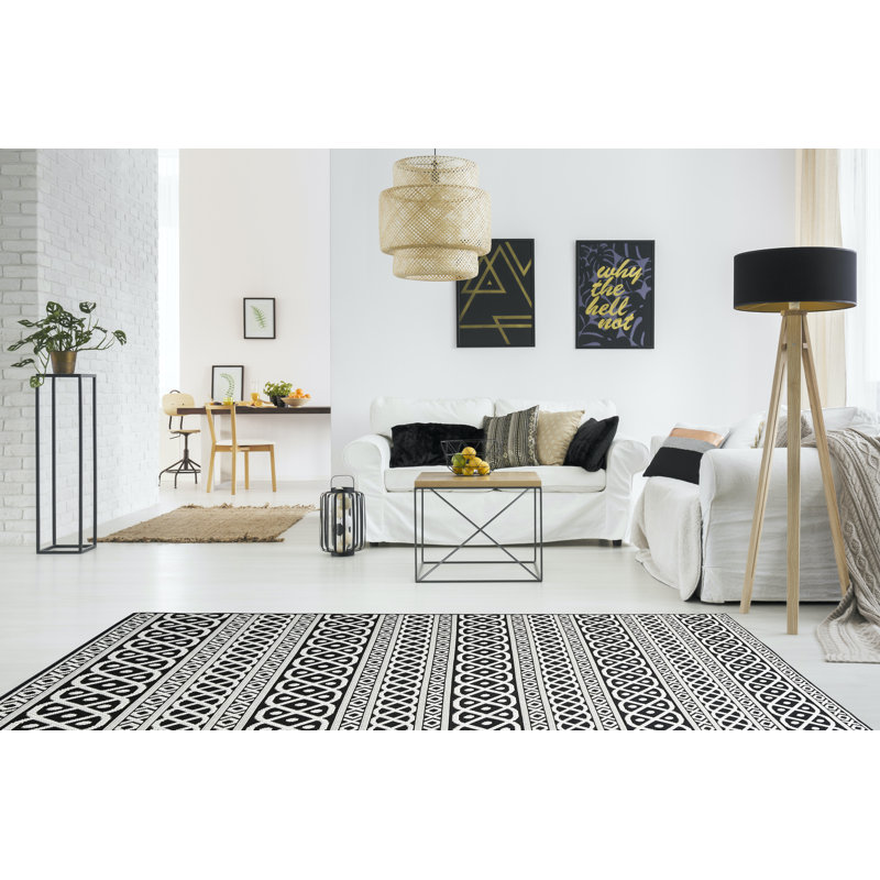 Tapis intérieur / extérieur noir / crème Theriault, Rectangle 3 pi 3 po x 5 pi