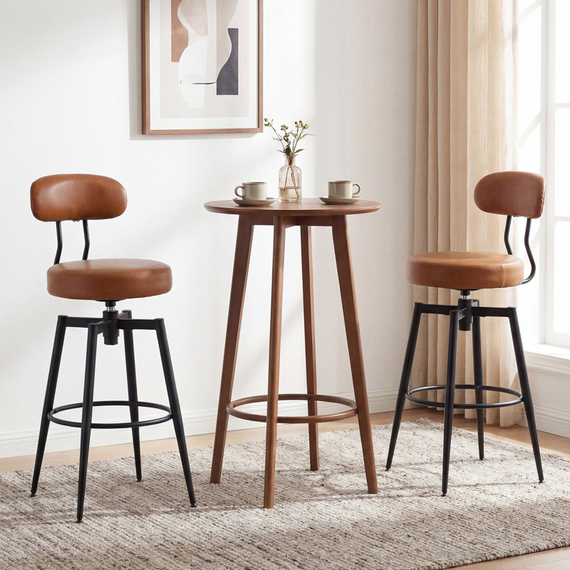 Ensemble de 2 tabourets de bar pivotants en similicuir avec dossier rembourré noir et brun, Brun, 2