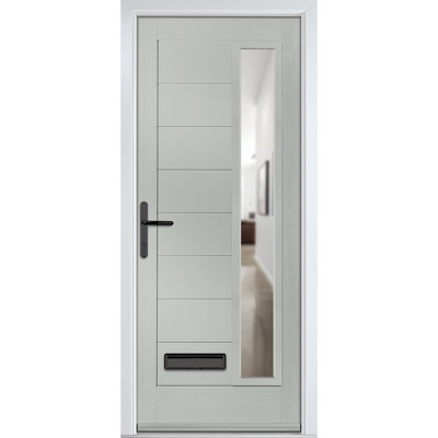 Crystal GRP Front door Monza Right Slate Grey 920mm x 2090mm Open in Right hand Clear Glass
