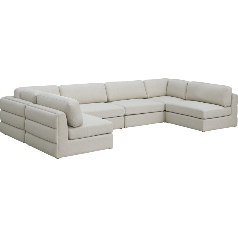 Howardine Upholstered U-Shaped Sectional Reversible, Beige Linen Textured Fabric