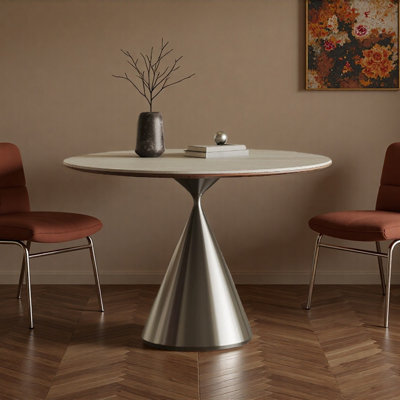 Modern Rock Slab Stainless Steel Round Table