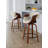 Curvini 24" Mid-Century Modern Fixed-Height Counter Stool With Swivel In Walnut Wood And Cream Fabric With Round Black Metal Footrest - Set Of 2