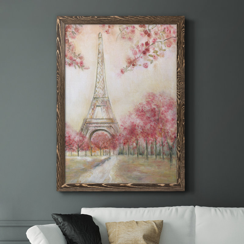 «Paris Spring», peinture sur toile encadrée, H 44 po x l 31 po x P 1 po, Toile avec cadre en noyer