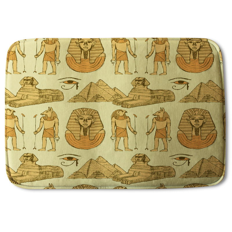Aiva Non-Slip Bath Rug, Brown/Orange Geometric Shapes
