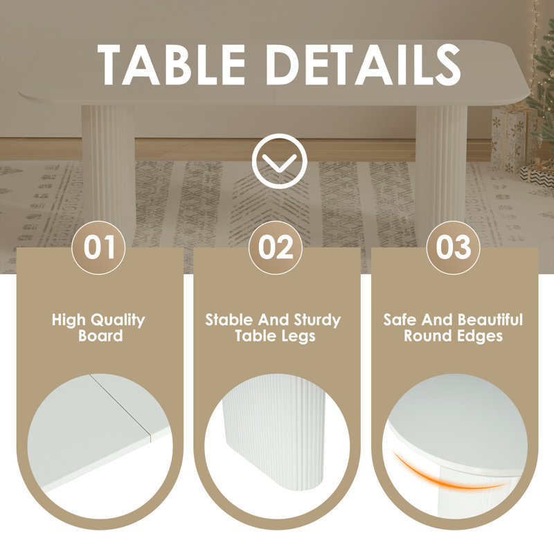 Ensemble de salle à manger rectangulaire à double piédestal avec table de salle à manger de style crème, Blanc, 7, Blanc/Noir