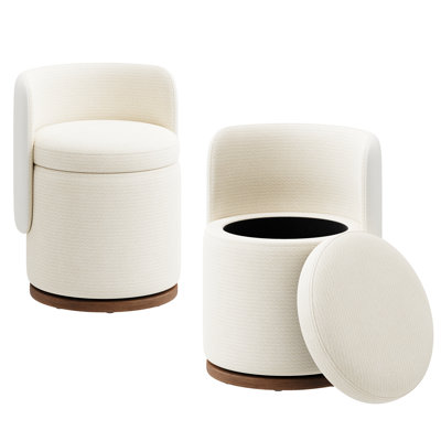 Modern Upholstered Swivel Vanity Chair with Hidden Storage and Curved Back for Bedroom Makeup Room