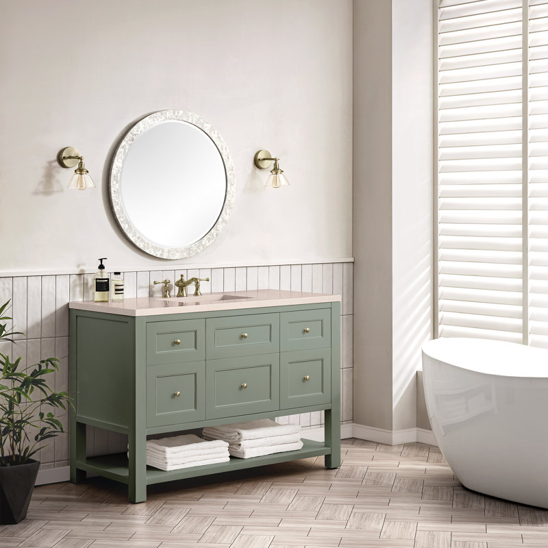 Breckenridge 48'' W Single Vanity, Carrara White, 8" Widespread, Smokey Celadon