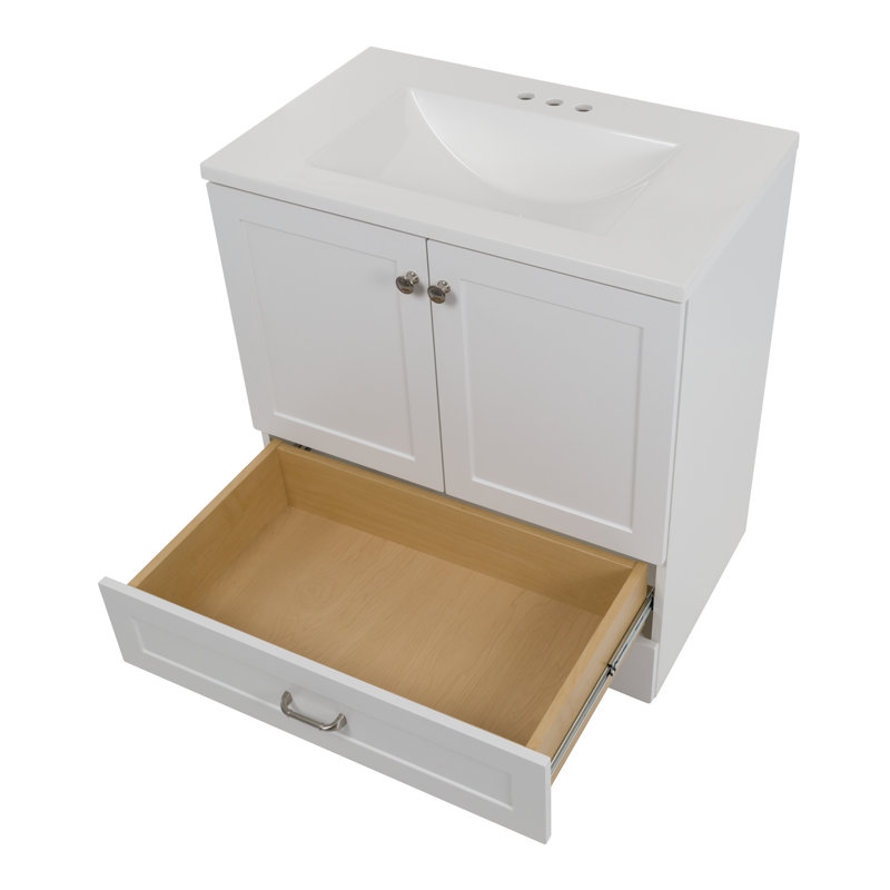 Emlyn 30" Single Bathroom Vanity with 2-Door Cabinet, Drawer, and Cultured Marble Vanity Top, White