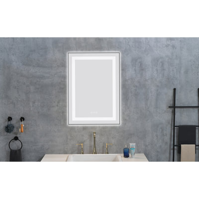 Miroir de salle de bain 20 po x 28 po à DEL avec façade et rétroéclairage, miroir de meuble-lavabo mural avec cadre en aluminium, antibuée, mémoire, 3 couleurs, gradation continue