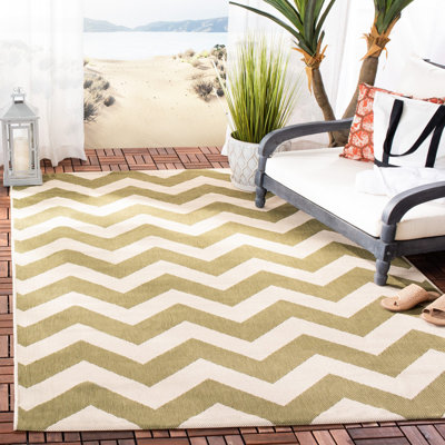 Tapis intérieur / extérieur en coton vert / beige Arneshia