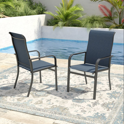 Powder Coated Steel Outdoor Dining Armchair (Set of 2)