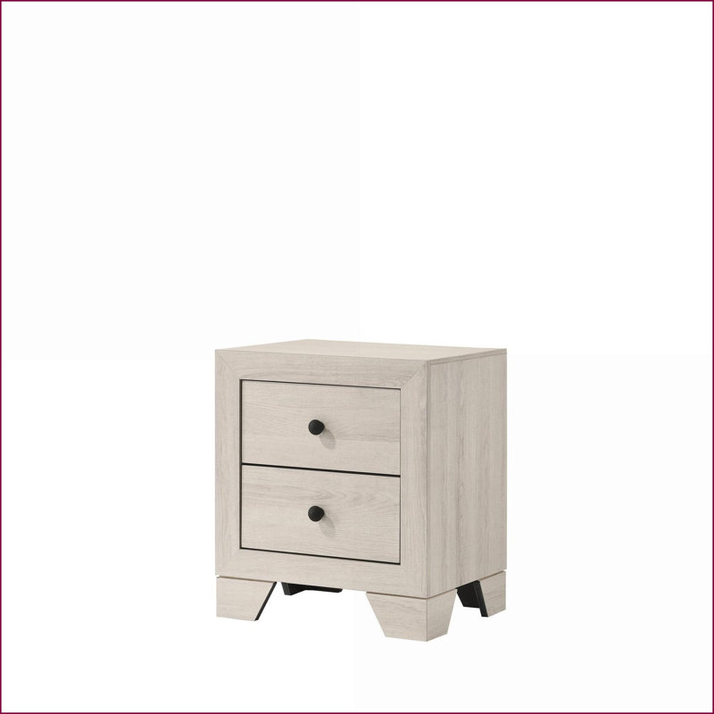Table de chevet en bois blanc rustique avec 2 tiroirs - Rangement pour chambre
