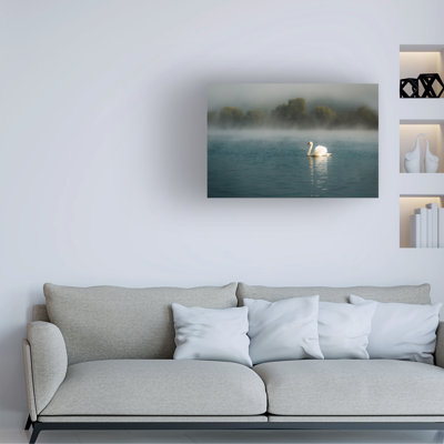 Bolog Boris Hristov Swan In Foggy Waters Canvas Art