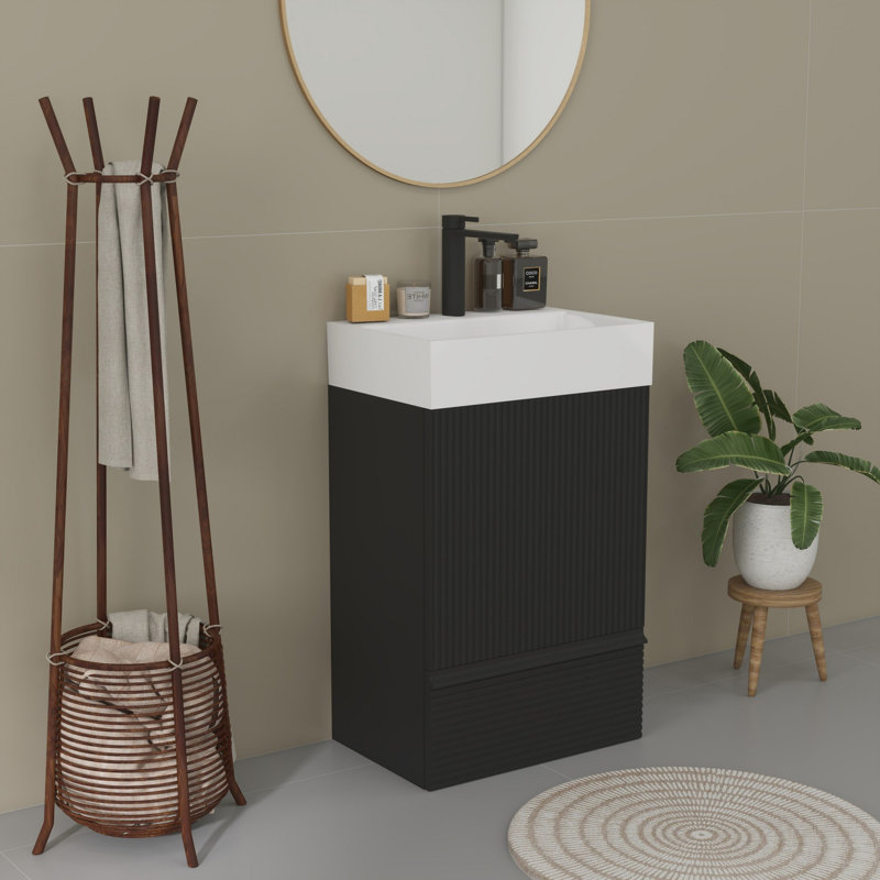 Meuble-lavabo autoportant de 20 po avec lavabo en céramique, Black