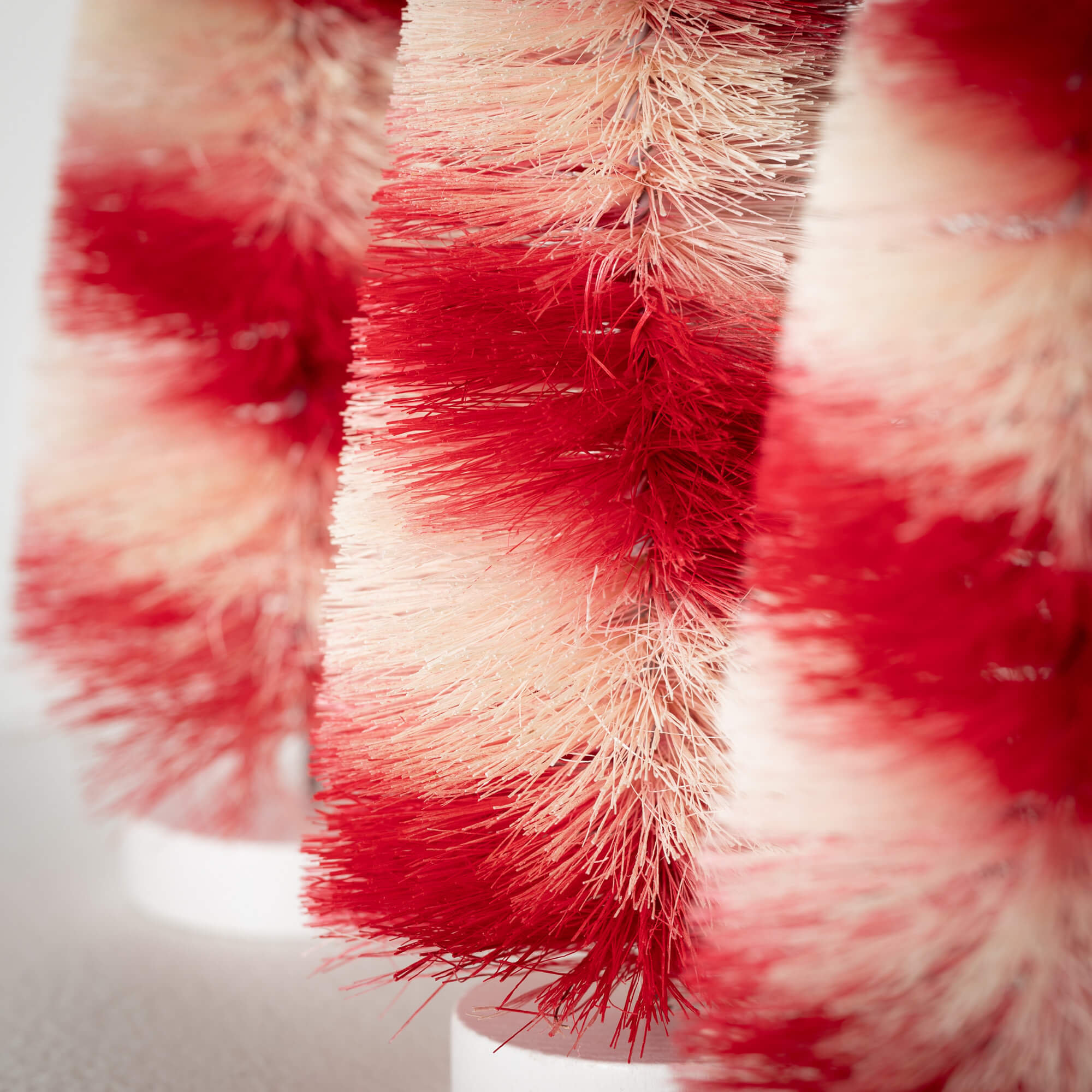 8.5" Christmas Candy Stripe Bottlebrush Trees Set of 3, Red-White