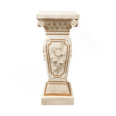 22.05" H X 9.06" W European Style Floral Carved Roman Column Pedestal, Resin Decorative Pillar, Elegant Garden & Courtyard Display Stand For Statues & Ornaments