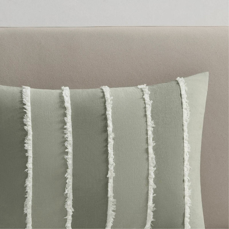 Ensemble d'édredon en coton 3 pièces, Édredon double / grand et 2 taies décoratives, Rayures vertes