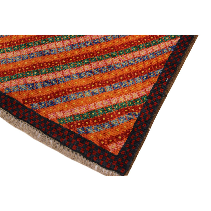 Tapis orange rayé / gris / brun en laine noué à la main 3 pi 2 po x 4 pi 10 po Laudalino