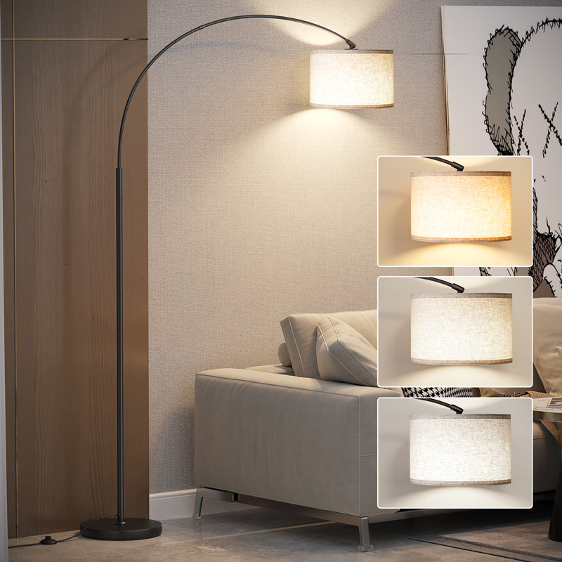 Lampe sur pied arquée / arquée 74,4 po Nalayiah, Noir mat