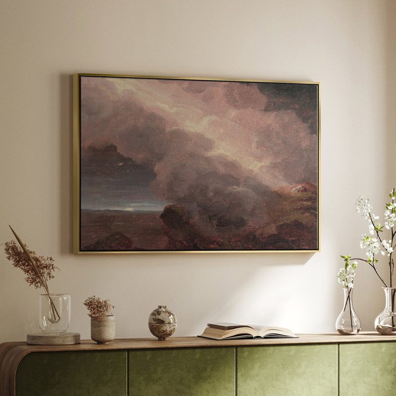 Paysage rétro - CCCLxx, Toile avec cadre flottant or, H 17 po x l 25 po x P 2 po