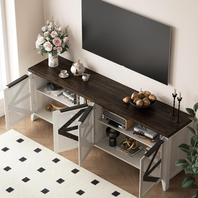 Meuble télé 70 po avec 4 portes et console multimédia industrielle pour téléviseur de 75 po ou moins