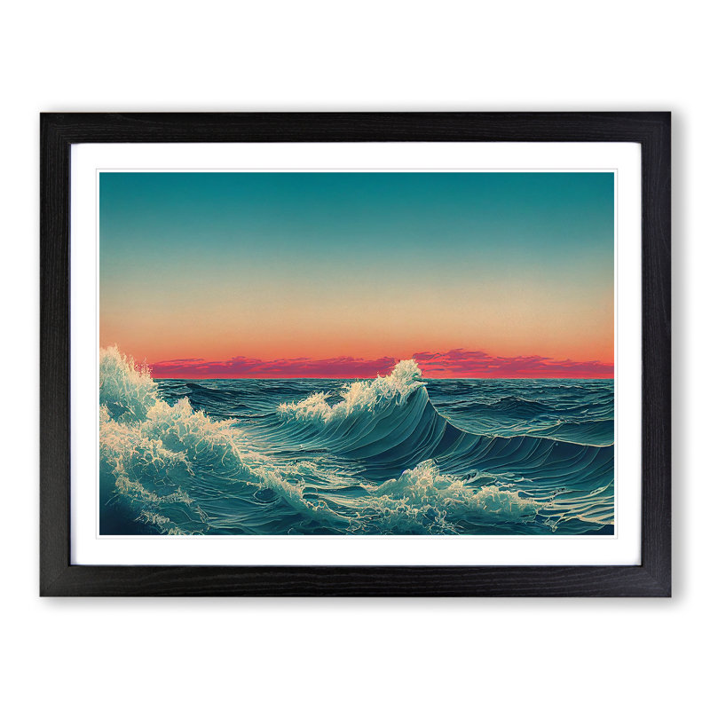 XH1022-6463X Ocean Wave Sunset Vol.2 - Single Picture Frame Print, 34cm H x 46cm W x 2cm D, Black