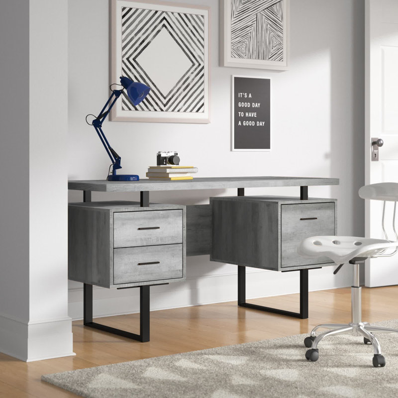Jazarian Computer Desk, Home Office, Laptop, Left, Right Set-up, Storage Drawers, Work, 30" H x 60" W x 24" D, Light Gray