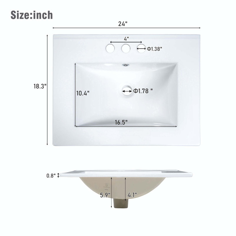 Ensemble de meuble-lavabo simple 24 po avec plateau en bois manufacturé Inah