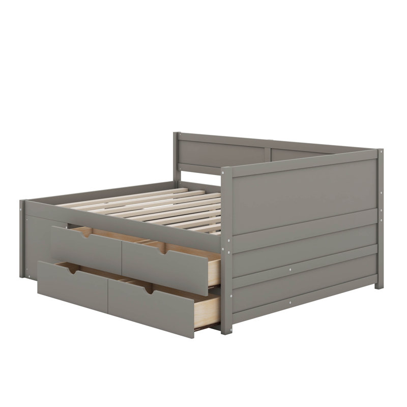 Lit de jour avec tiroirs et tablettes, Double, Gris